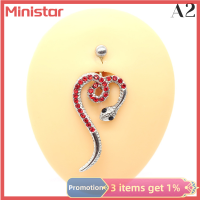 แหวนปุ่มท้องน้อยงู Ministar Punk ห่วงเจาะสะดือเพทายคริสตัลสำหรับผู้หญิงเครื่องประดับเจาะเหล็กสแตนเลสร่างกาย