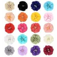 1PCS 2" Chiffon Flower with Rhinestone Pearl Barrettes Alligator Hair Bow Clips Pins Wholesale Hair Accessories for Baby Girls