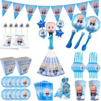 Cartoon Baby Boss Paper Plates Cups Straws cake topper Birthday Party favor For Boys Gender Reveal Baby Shower Party Supplies