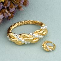 Dubai Gold Color Bracelet Ring For Women Luxury Brazilian African Jewelry Bangle Design Copper For Wedding Bride Wife Party Gift