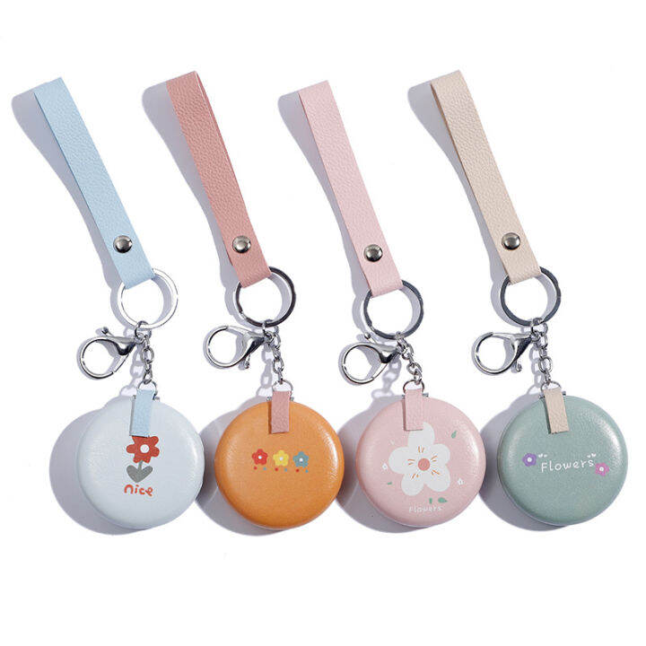 cosmetic-mirror-pu-leather-mirror-handheld-makeup-mirror-cute-folding-mirror-small-round-mirror-keychain-mirror