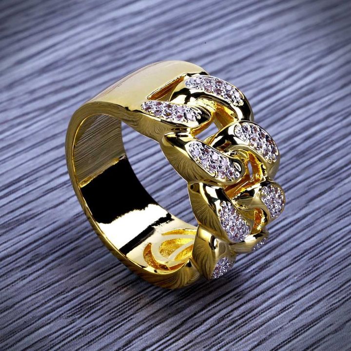 แหวนผู้หญิงผู้ชายสายคาดเพชรแหวนแฟชั่นเครื่องประดับทอง