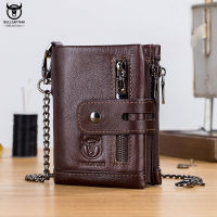 BULLCAPTAIN RFID Leather Man Wallet Coin Purse Small Mini Card Holder Chain PORTFOLIO Portomonee Male Walet Pocket