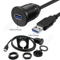 USB 3.0 Panel Flush Mount with LED light Extension Cable for Car Truck Boat Motorcycle Dashboard 1m/2m