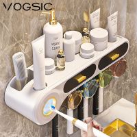 VOGSIC ที่ใส่แปรงสีฟันติดผนังเครื่องจ่ายแผ่นทันตกรรมที่แขวนถ้วย2/3/4ที่จัดลิ้นชักเก็บของชุดอุปกรณ์ห้องน้ำในบ้าน