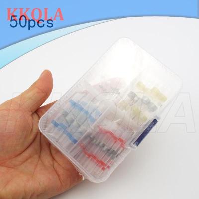 QKKQLA Electrical Heat Shrink Soldering Tube Sleeve Terminals Insulated Waterproof Butt Wire Connectors Soldered 1*Box (50pcs)