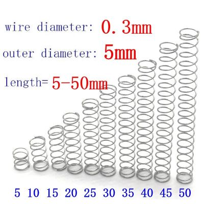 【Worth-Buy】 เส้นผ่านศูนย์กลางลวด20ชิ้น = 0.3Mm Od = 5สเตนเลสสตีลการยืดขยายป้องกันการกัดกร่อนการบีบอัดขนาดเล็กสปริง L = 5-50