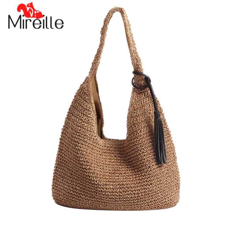 Women Straw Beach Shoulder Bags Female Boho Summer Vacation Shopper ...