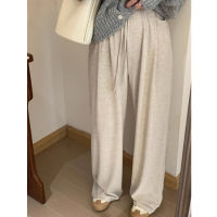 Spot parcel post Autumn New Elastic Waist Glutinous Rice Pants Womens Korean-Style Straight Gray Sports Pants Idle Style Mop Pants Tide 2023 Female