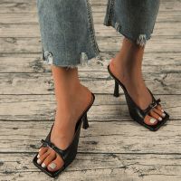 ✿☜₪ Womens Sandals Heels Women Shoes Slippers 2021 Summer Shoes Female Slides High Heels Square Toe Shoe Thin Heel Ladies Footwear