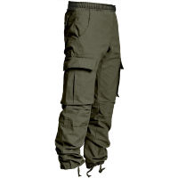 Men Solid Casual Pants Multi-Pocket Army Full Length Trousers Male Military Tactical Cargo Pants Elastic Waist Men’s Trousers