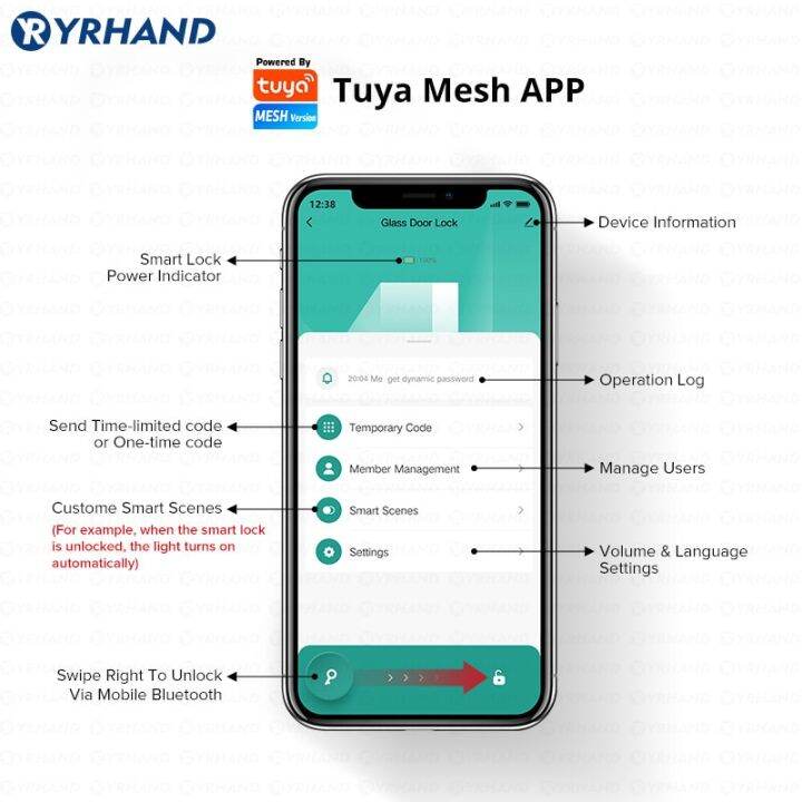 yrhand-สว่านฟรีบลูทูธรหัสบัตรสแกนลายนิ้วมือ-rfid-ไบโอเมตริกซ์การควบคุมระยะไกลแอป-tuya-ล็อคประตูกระจกอัจฉริยะ