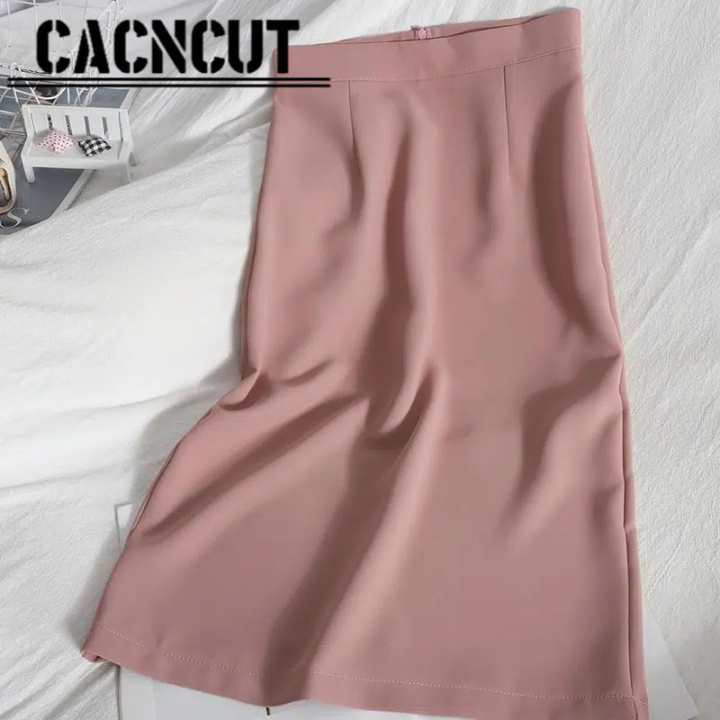 กระโปรง-cacncut-มีซับใน-สำหรับฤดูร้อน2023ขนาดเล็กใหม่กระโปรงสีชมพูกระโปรงยาวปานกลางทรงสลิมกระโปรงไม่มีขอบ