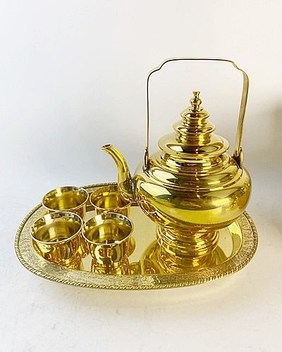 ชุดน้ำชากาโบราณ-ฝาสามชั้น-ถาดน้ำชาทองเหลืองรูปไข่-8-x-12-นิ้ว