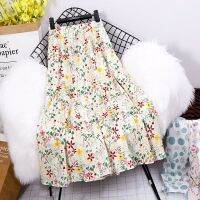 【CW】 Cotton summer 2023 floral for women middle and long fresh high waist thin versatile A line