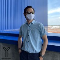 SHIRTFOLDING เสื้อเชิ้ต แขนสั้นคอปก สีเขียวยีนส์ สีเขียวมินท์ สีฟ้ามินท์ กระดุมดำ