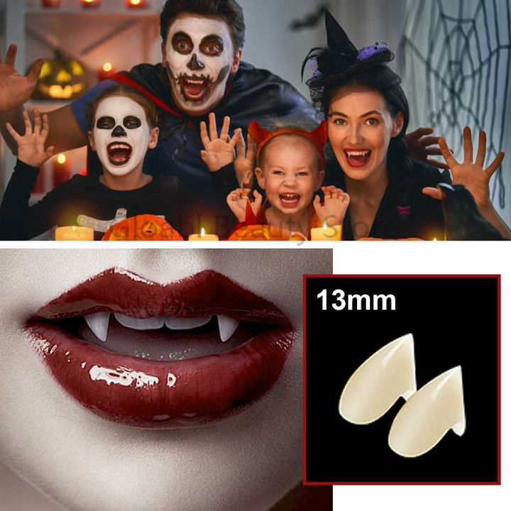4คู่แวมไพร์ฟันเขี้ยวฟันปลอม-props-ฮาโลวีนเครื่องแต่งกายคอสเพลย์อุปกรณ์ประกอบฉากฟันปลอมแข็งกาวฟันปลอมกาวพรรคตกแต่ง
