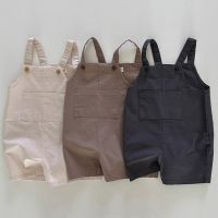 卍▣☄ Verão Recém-nascidos macacão Moda Infantil Bebê Meninos Meninas Romper Algodão Sólido Playsuit Macacão Bolso Sem Mangas Crianças Roupas