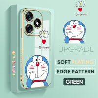 เคส PMP สำหรับ Tecno Spark 10 Spark 10C ฟรีสายคล้องเคสตัวการ์ตูนโดราเอมอนน่ารักปลอกชุบขอบสี่เหลี่ยมเคสโทรศัพท์หรูหราชุบเคสโทรศัพท์นิ่ม