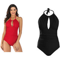 New Sexy Backless Slim Swimsuit Ladies Hanging Neck Solid Color One-Piece Swimsuit