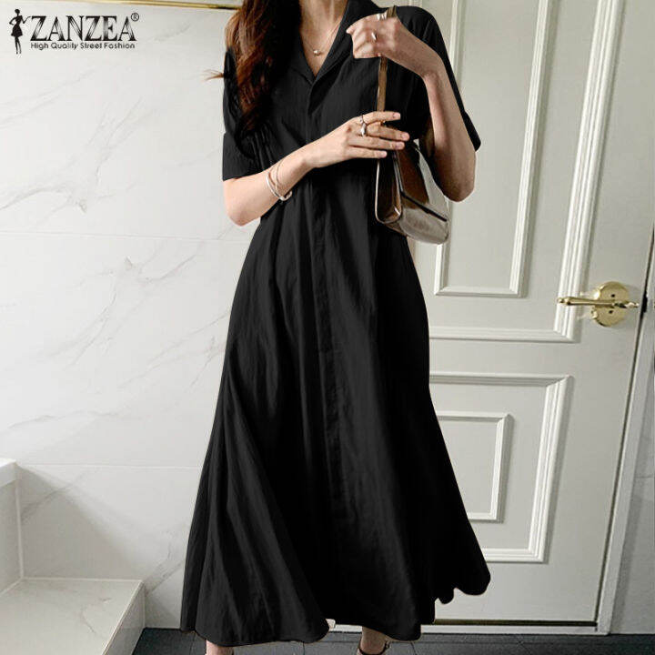 สินค้ามาใหม่-จัดส่งฟรี-fancystyle-zanzea-เสื้อสไตล์เกาหลีของผู้หญิงชุดเดรสปกแขนสั้นชุดทำงาน-sundress-10