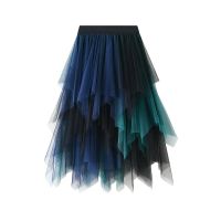 【CC】۩☎❐  Patchwork Irregular Tulle Skirt 2022 New Waist Tutu Female Jupe Longue