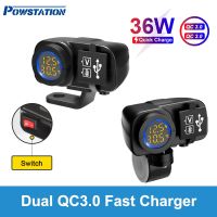 Powstation QC3.0 Motorcycle USB Charger Waterproof Cell Quick Charger Autocycle USB Socket With Voltmeter Motorcycle Accessories