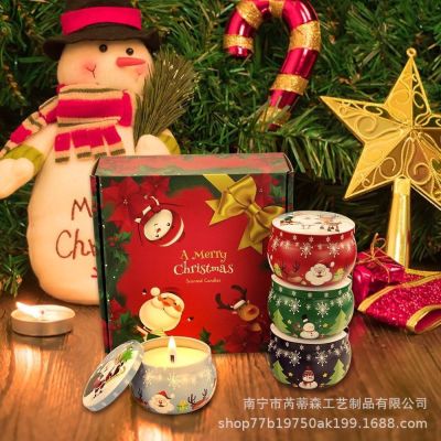 🎄🎅🏻Christmas gift set  🎅🏻 เทียนหอมไขถั่วเหลือง Organic ในกระปุกลาย Santa เเละ Snow man (1 กล่อง มี 4 กลิ่น) #พร้อมส่ง #ของขวัญ