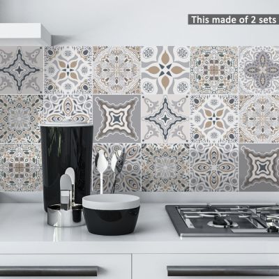 ✸❡ Vintage Moroccan Tiles Stickers Decorative PVC Wallpaper Retro Wall DecalAdhesive Waterproof Kitchen Bathroom Furniture Decor