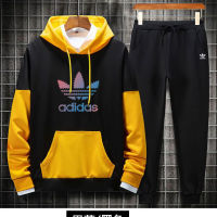 2ชิ้น Adidase∮ ผู้ชายเสื้อกันหนาวหมวกวอร์ม Terno ชุดเสื้อคลุมด้วยผ้ากับ Jogger กางเกงสำหรับผู้ชายฤดูใบไม้ผลิฤดูใบไม้ร่วงชุดแขนยาว