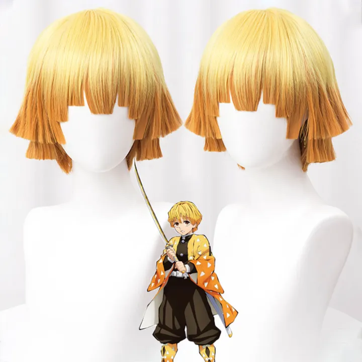 ZEEBR Đàn ông với Hairnet Màu vàng cam cho Tiệc chủ đề Anime tổng hợp tóc  giả Agatsuma Zenitsu Cosplay Wigs Tóc ngắn xoăn cho Trang phục Sát quỷ |  