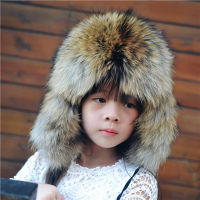 Russia Kids Hat Children Girls Warm Winter Fur Real Fur Zorro Baby Hat Solid Color Caps Kids Warm Ears Children Kids Hat