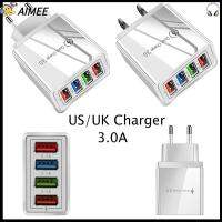 AIMEE ที่ชาร์จ 3A อะแดปเตอร์โทรศัพท์ ท่องเที่ยวแบบพกพา ที่ชาร์จ USB ปลั๊ก EU/US 4-Port ชาร์จด่วน