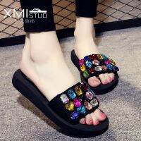 HOT★ยุโรปอเมริกันที่มีสีสัน Rhinestone รองเท้าแตะผู้หญิง Flip Flops ฤดูร้อนรองเท้าแตะแบบสบายๆขนาดใหญ่33-42ผู้หญิงรองเท้าแตะ