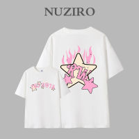 NUZIRO เสื้อยืดแขนสั้นพิมพ์ลายดาวสำหรับผู้หญิงผ้าฝ้ายเกาหลี