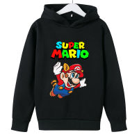 Super Mario Bros เสื้อฮู้ดการ์ตูนสเวตเชิ้ตพิมพ์ลายสีเด็กหญิงเด็กชายบุนวมคอกลมเด็กชายและเด็กหญิงเสื้อกันหนาวมีฮู้ดกีฬาเสื้อสวมหัว0000