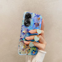 เคส สำหรับ OPPO A78 เคสนิ่มภาพสีน้ำมันแฟชั่นบลูอ่อน + สร้อยข้อมือแห่งความรักป้องกันสำหรับ OPPO A78 NFC 4G ฝาหลัง