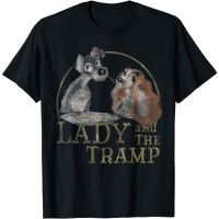 Cartoon Lady and the Tramp graphic cotton O-neck T-shirt for men