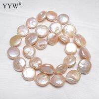 YYW High Quality Cultured Coin Freshwater Pearl Beads Flat Round natural pink 14-15mm Sold Per Approx 15.7 Inch Strand