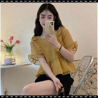 เสื้อเชิ้ตแขนสั้นฤดูร้อน WX Ruffled Slimming And Age-Reducing Short Top Women S