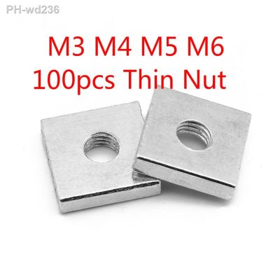 100pcs Square Nut Thin M3 M4 M5 M6 GB39 DIN 562 Carbon Steel Quadrangle Block Compatible with Prusa MK3 Galvanized Zinc Plated
