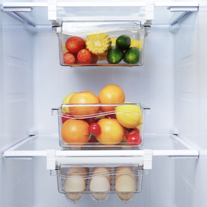 ตู้เย็นจัดงานโปร่งใสภาชนะตู้เย็นผลไม้สำหรับกระเป๋าใส่กล่องอาหารภายใต้-laci-rak-สด-เก็บ