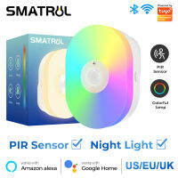 SMATRUL Tuya/smart Life APP Wifi Smart LED Night Light Smart Lamp Magic RGB + W Dimmable Color ประหยัดพลังงาน PIR Sensor Human Body Induction Light Smart Home Bedroom Decor เด็ก/ชายชรา Timing รีโมทคอนโทรลการควบคุมด้วยเสียงสำหรับ Alexa Google Home