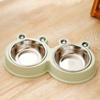 Double Bowl Puppy Food Water Feeder Cute Frog Stainless Steel Pets Drinking Dish Feeder Pets Supplies Feeding Dishes Dogs Bowl