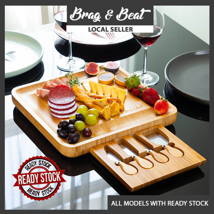 【B&B】 Cheese Board With Knife Set Bamboo Cheese Board Platter Tools ...