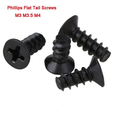 {Haotao Hardware} เหล็กกล้าคาร์บอน Black Cross Countersunk Head Flat Tail Screw Flat Head Phillips Self Tapping Screws M3 M3.5 M4
