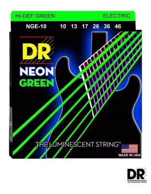 DR Strings สายกีตาร์ไฟฟ้า แบบเรืองแสง เบอร์ 10 สายเคลือบ สีเขียวนีออน รุ่น NGE-10 (Medium, 10-46) ** Made in USA **