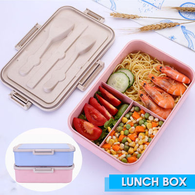 กล่องใส่อาหารกล่องข้าวกลางวันสำหรับเด็กกล่องข้าวปิกนิคสำหรับไปโรงเรียนสีฟ้า/ชมพูเป็นมิตรกับสิ่งแวดล้อมพร้อมเครื่องใช้บนโต๊ะอาหาร