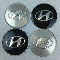 4ชิ้น65มมหมวกศูนย์กลางล้อยางสติกเกอร์ที่รองเท้าสำหรับรถ Hyundai โลโก้ฮับหมวกขอบล้อตกแต่งที่ครอบยี่ห้อรถยนต์สีดำสีเงิน