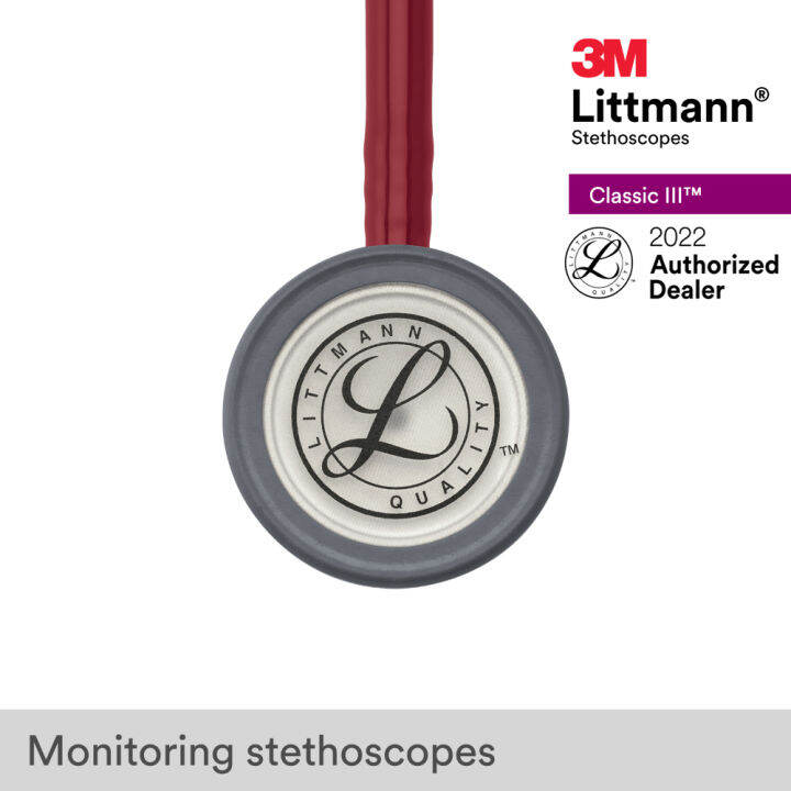 3m-littmann-classic-iii-stethoscope-27-inch-5627-burgundy-tube-standard-finish-chestpiece-stainless-stem-amp-eartubes